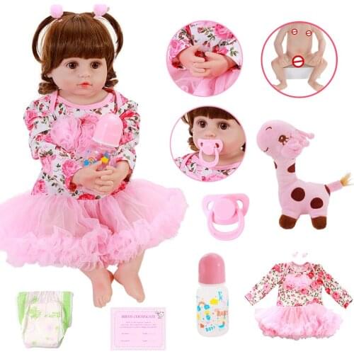 22inch About 56cm Floral Skirt Very Soft Vinyl Full Silicone Body Reborn Baby Doll Princess Long Hair As Children Christmas Gift