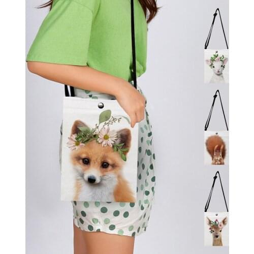 Womens Mini Canvas Shoulder Bag Cute Animal Print New Small Handbag Totes Ladies Casual Vintage Purse Cloth Bucket Pouch