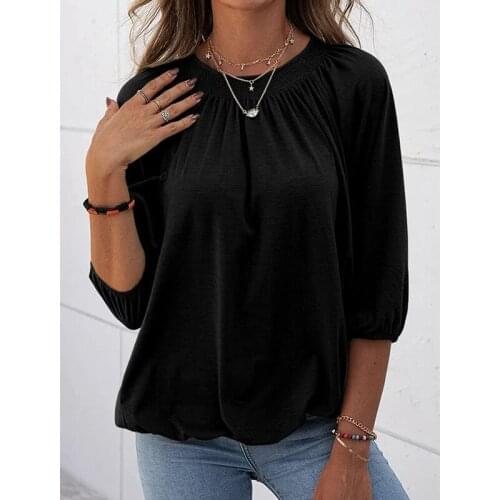 2021 Ladies Shirt Women Solid T-shirt Summer Three Quarter Sleeve Casual Loose Female Tee Tops Street Tshirt