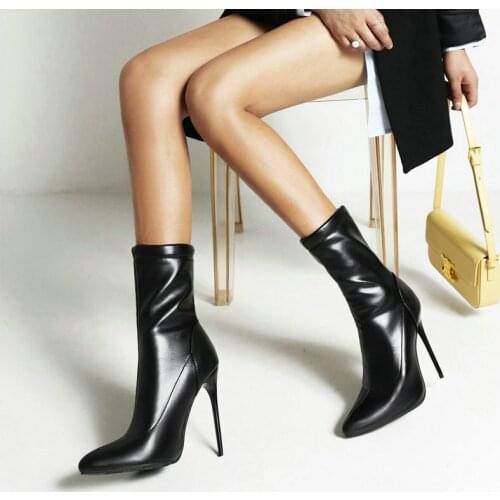 Lady Spring Autumn New Mid Calf Boots Spring Autumn Slip On Faux Suede Womens Shoes Sexy Super High Heel Winter Warm Work Boots