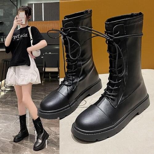2021 Woman Motorcycle Ankle Boots Med Heels Punk Gothic Autumn Winter Boots Patent Leather Short Plush Boots Shoes Narrow Bands