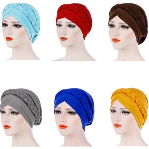 Women Overlapping Turban Solid Color Headwear Headwrap Fashion Headscarf Cap