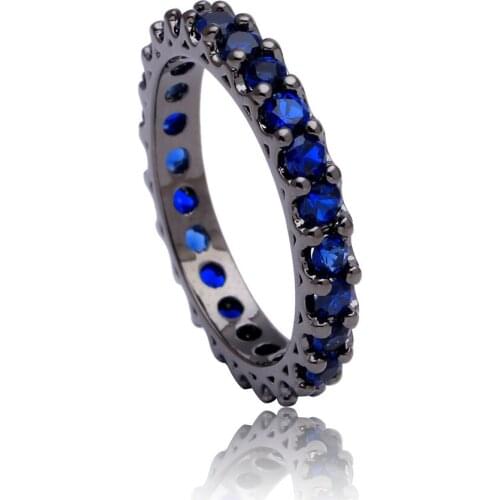 Black gold-color women Wedding band full of royal blue zircon cz luxury Engagement Rings elegant fashion us 7 8 9 stock