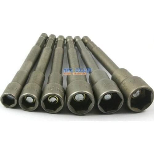 1 Set 6 Pieces Magnetic Hex Socket Nut Setters Driver S2 Steel 1/4" Hex Shank 100mm Long