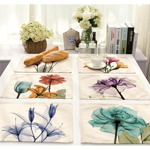 1Pcs Flower Pattern Kitchen Placemat Dining Table Mat Drink Coaster Cotton Linen Pads Bowl Cup Mats 42*32cm Home Decor MP0017