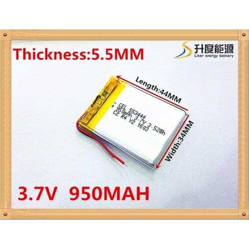 1pcs/lot Free shipping Dual handsome 3.7V lithium polymer battery 553444 950mah MP3 MP4 MP5 small toys
