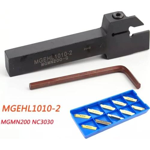 1pc MGEHR1010-1.5 MGEHR1010-2 MGEHR1212-2 Grooving Lathe Turning Tool Holder with 10pcs MGMN150 MGMN200 Inserts Set for P.M