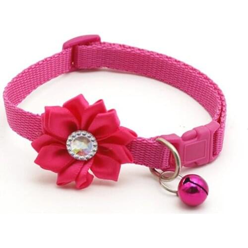 1pc Flower Rhinestone Decor Pet Collar Adjustable Cat Dog Collar Necklace With Bell Pet Supplies Clothing Accessories