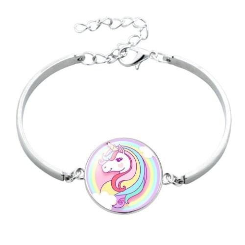 10PC Unicorn Horse Glass Cabochon 20mm Charm Bracelet For Girls Children Kids Jewelry Accessories Cartoon Animal Bangle Unicorn