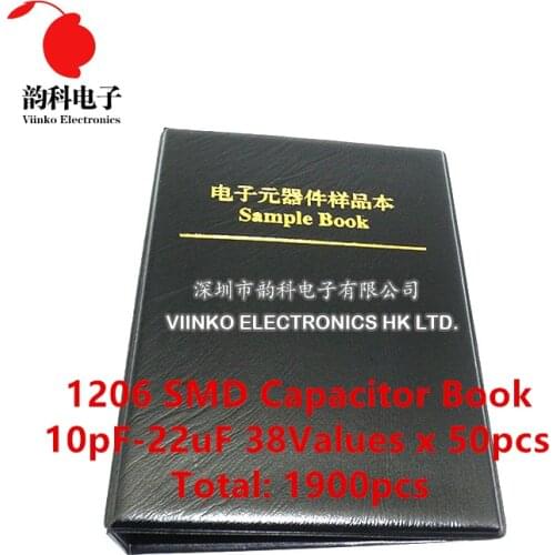 1206 SMD SMT Chip Capacitor Sample book Assorted Kit 38valuesx50pcs=1900pcs (10pF to 22uF)