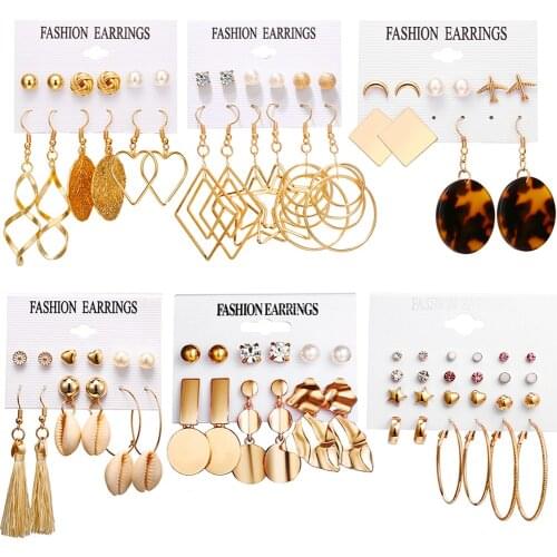 2021 New Bohemian Style Gold Hoop Earring Set Long Tassel Metal Big Circle Pearl Earrings Accessories For Female Fashion Jewelry