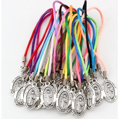 30Pcs Zinc Alloy Metal ST. JUDE THADDEUS Jesus Oval Medal Pendants Chinese Knot Wire Bracelets Handmade DIY Jewelry Party Gifts