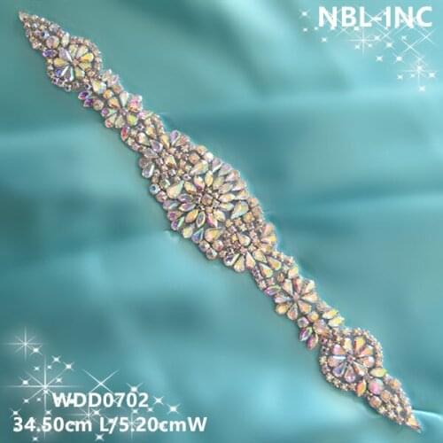 30PCS) Wholesale handmade beaded bridal AB rhinestone appliques iron on for wedding dresses sash WDD0702
