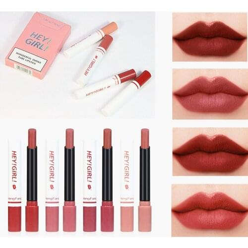 4 Colors/set Cigarette Lipstick Set Matte Easy-to-Color Lip Makeups Set Velvet Matte Smoke Tube Lipstick