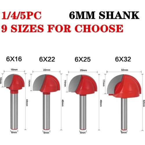 4pcs/set 6mm Shank Round Nose Cove Box Wood Router Bit Shaker Woodworking Tools Cutter For Wood