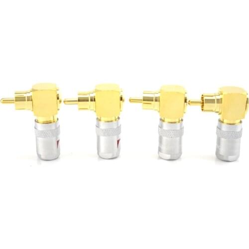 4pcs Audio Grade Nakamichi Gold Plated Right Angle RCA Terminal Unsolder screw locking rca male plug connector