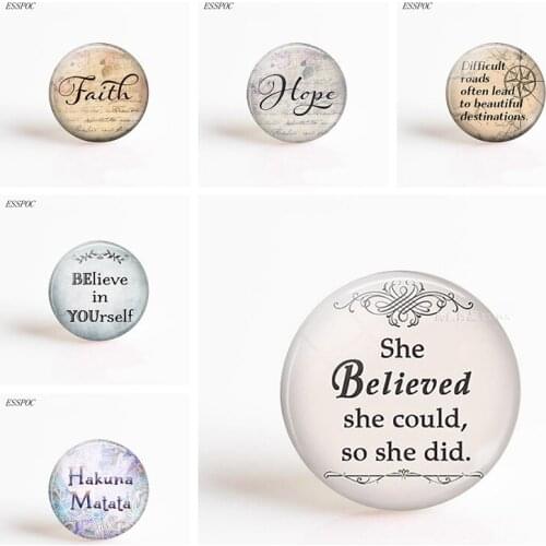 5Pcs/lot Believe Faith Hope Brave Life Quote Photo Glass Cabochon Fit 25mm Pendant Base Jewelry Accessories