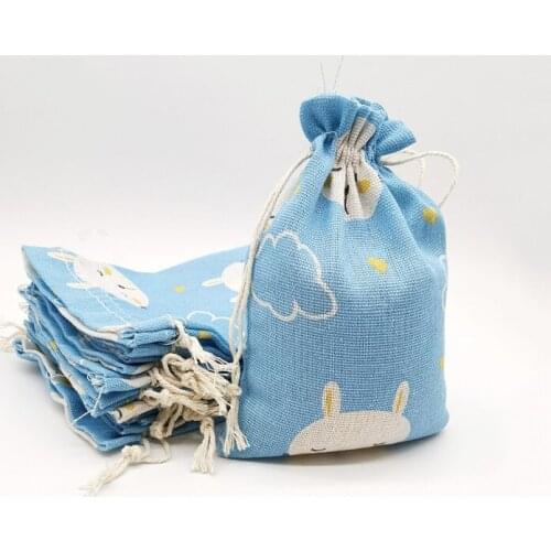50Pcs Printed Cotton Linen Bundle Pocket Cartoon Drawstring Bag Burlap Bag Candy Jewelry Nuts Cookie Bag Party Favors