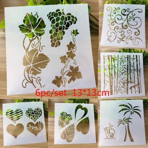6pc Stencil Bullet Journal Vines Heart Painting Template DIY Plastic Scrapbooking Stamp Embossing Drawing Office School Supplies