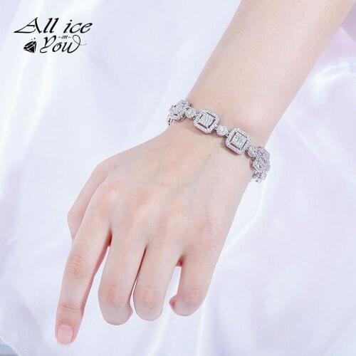ALLICEONYOU 12mm Width High Quality Hip Hop Tennis Round &square Cuban Bracelet Iced Out Bling CZ Jewery For Women Gift