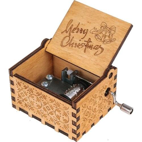 Wooden Music Box Hand Crank Classic Antique Carved Musical Instrument Toy Wood Musical Box Gift for for Birthday/Christmas