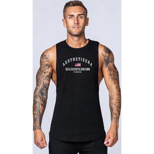 Gym Workout Cotton Sportswear Stringer Fashion Clothing Bodybuilding Singlets Fitness Mens Tank Top Vest Muscle Sleeveless Shirt
