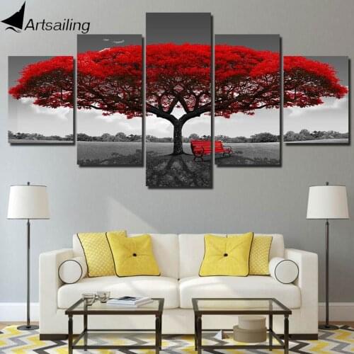 ArtSailing 5 panel painting print painting canvas art red tree scenery modular pictures large wall pictures for living room