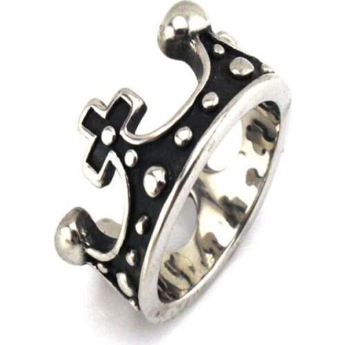 Crown Europe retro punk rock goth band exaggerated 316L titanium steel casting rings rings for men and women