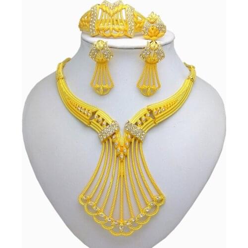 Kingdom Ma Necklace Bracelet Earring Ring Jewelry Sets India Women Gift African Bridal Wedding Imitate Crystal Jewelry Sets