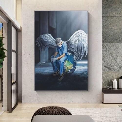 Nurse Angel Superhero Around The World Canvas Painting Wall Art Decor Poster Housewarming Gift Picture for Living Room Decor