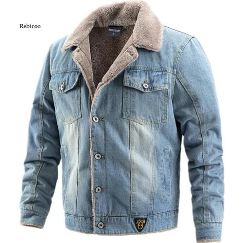 Men Denim Jacket Plus Velvet Thick Casual Lapel Cotton Jeans Jacket Men Fur Collar Warm Winter Mens Jackets and Coats New