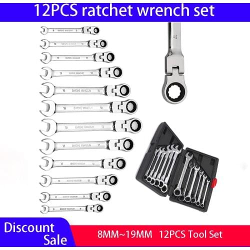 12PCS ratchet set, wrench tool set, auto repair tool, torque wrench socket wrench set, 8-19mm open end wrench set