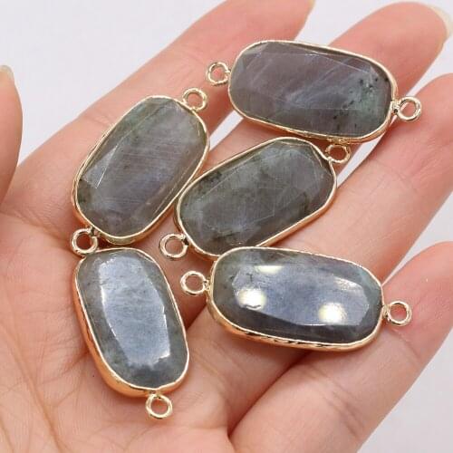 Natural Semi-precious Stone Rectangular Flash Stone Two-hole Connector Pendant DIY Necklace Bracelet Making Jewelry Size15x35 Mm