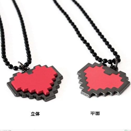 2021 New Creative Game Elements Necklace Pendant Stereoscopic Pixel Style Heart Necklace for Woman Movie Game Anime Jewelry