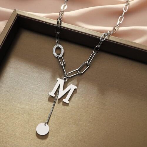 2021 New Design M Letter Tassel Titanium Steel Choker Necklace Fashion Kpop Chain Pendant For Women Jewelry Girl Gift
