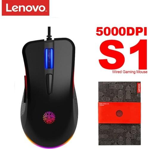 Original Lenovo S1 Gaming Mouse with Omron Button 5000DPI 4-Speed DPI for Windows Laptop Computer Game Mouse