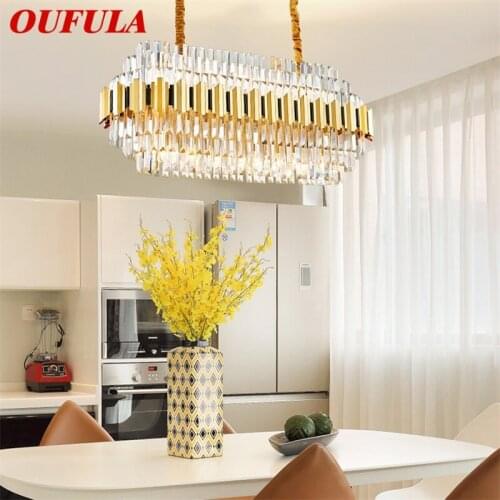 OUFULA Pendant Light Postmodern Gold Luxury Crystal LED Lamp Chandelier for Home Dining Living Room