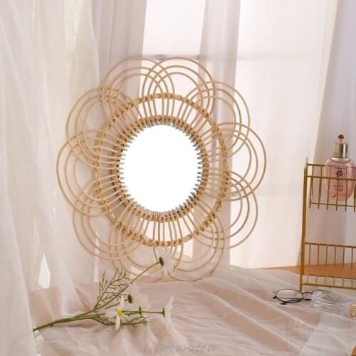 Woven Rattan Dressing Mirror Innovative Art Decor Round Makeup Mirrors Bathroom Bedroom Wall Hanging Mirror A07 21 Dropshipping