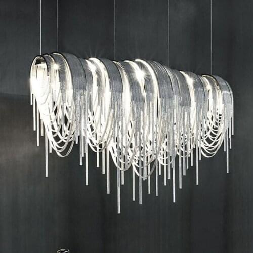 Postmodern luxury chain lights LED chandelier creative aluminum chain lamp hotel project living room model room LED chandelier