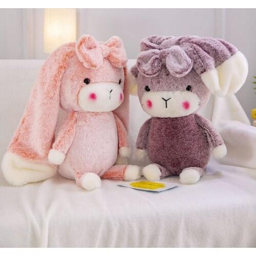 Fluffy Lovely Long Ear Rabbit Plush Toys Baby Sofa Cushion Shy Pink Animal Stuffed Soft Pillow Photograph Background Decor Gift