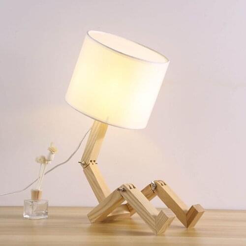 Adjustable Table Lamp Wooden Bedside with Fabric Lampshade lamparas de mesa Desk Light Deco Luminaria For Bedroom 0084