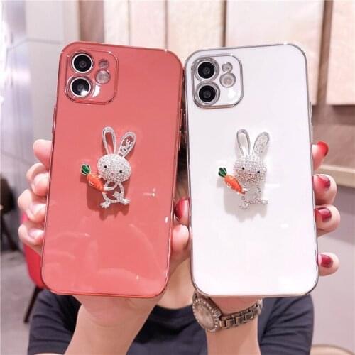 Luxury Plating Diamond Rabbit Phone Case for IPhone 12 11 Pro Max Mini X XS XR XSMAX 8 Plus 2020 SE Protective Cover Accessories