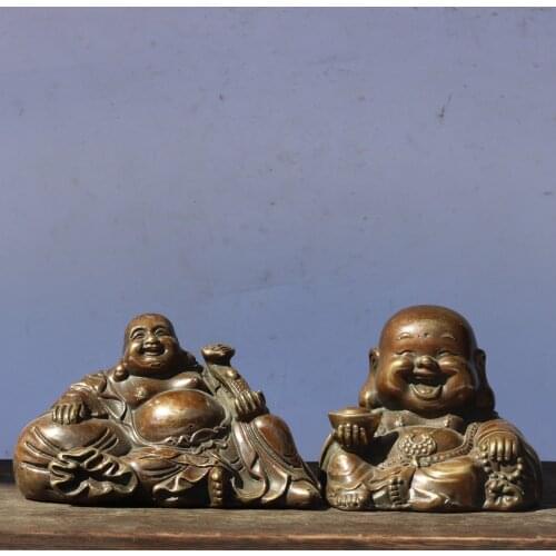 Home Christmas Decorations Gifts,Antique Collection,Old Chinese Bronze Lucky Maitreya Buddha Sculpture/ Metal Statue