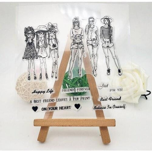 14x14cm Friendshi Girl Clear Stamps Transparent Seal Silicone Seal TPR Christmas Wedding Roller Stamps DIY Scrapbook Album Card
