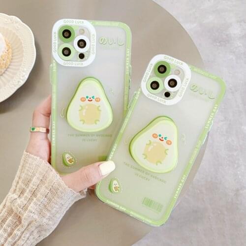 Kawaii Avocado Phone Case For iPhone 11 12 Pro Max 7 8 Plus X XR XS Max Silicone Cute Shockproof Protective Cover With Holder