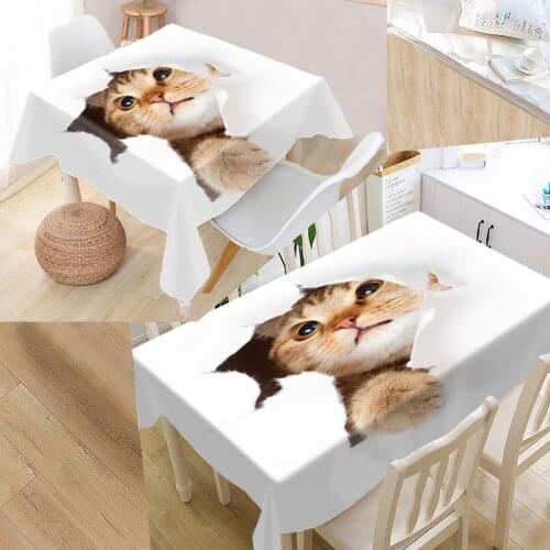 Custom Cat 02 Animal Pet Table Cloth Oxford Print Rectangular Waterproof Oilproof Table Cover Square Wedding Tablecloth