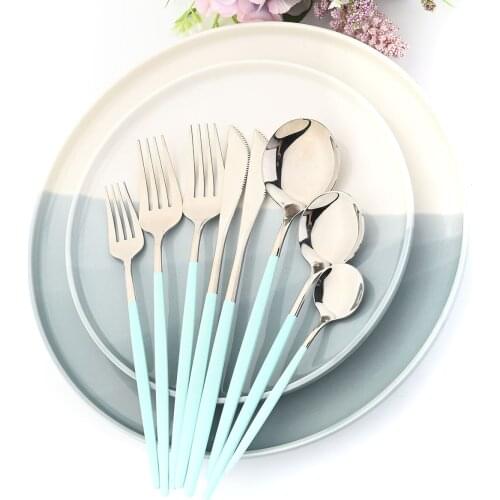 JANKNG Stainelss Steel Cutlery Flatware Set Party Light Green Dinnerware Silverware Fork Spoons Knives Dessert Wedding Tableware