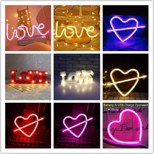 LED Neon Lights Love Shape Night Light Sign Lamp Battery USB Powered Nightlight for Indoor Christmas Wedding Propose Props