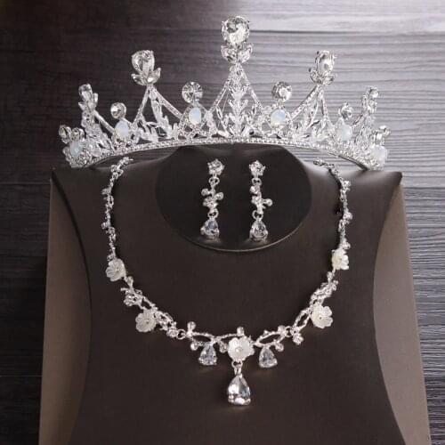 Brides Tiara Wedding Set Flower Zircon CZ Cubic Zirconia Necklace Sets for Women Bridal Jewelry Set Crystal Queen Crown