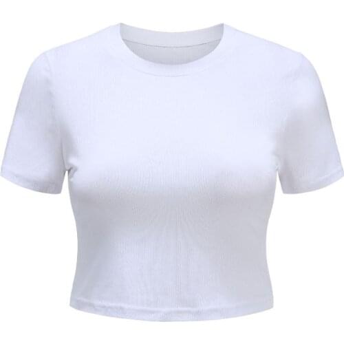 Streetwear Ribber Black Short Sleeve Tops O Neck Knit White Crop Top Women Summer Casual T Shirt Basic Sexy